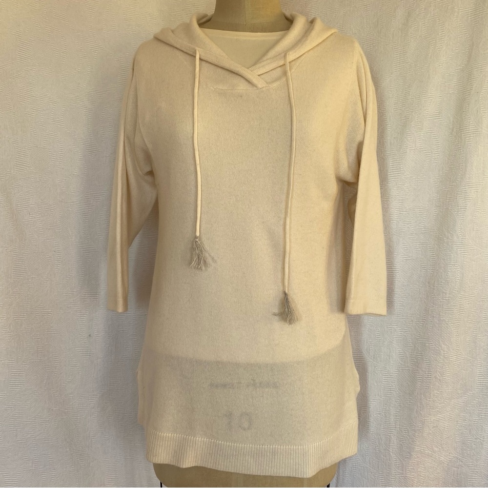 Pure cashmere S/M ivory hooded sweater. EUC